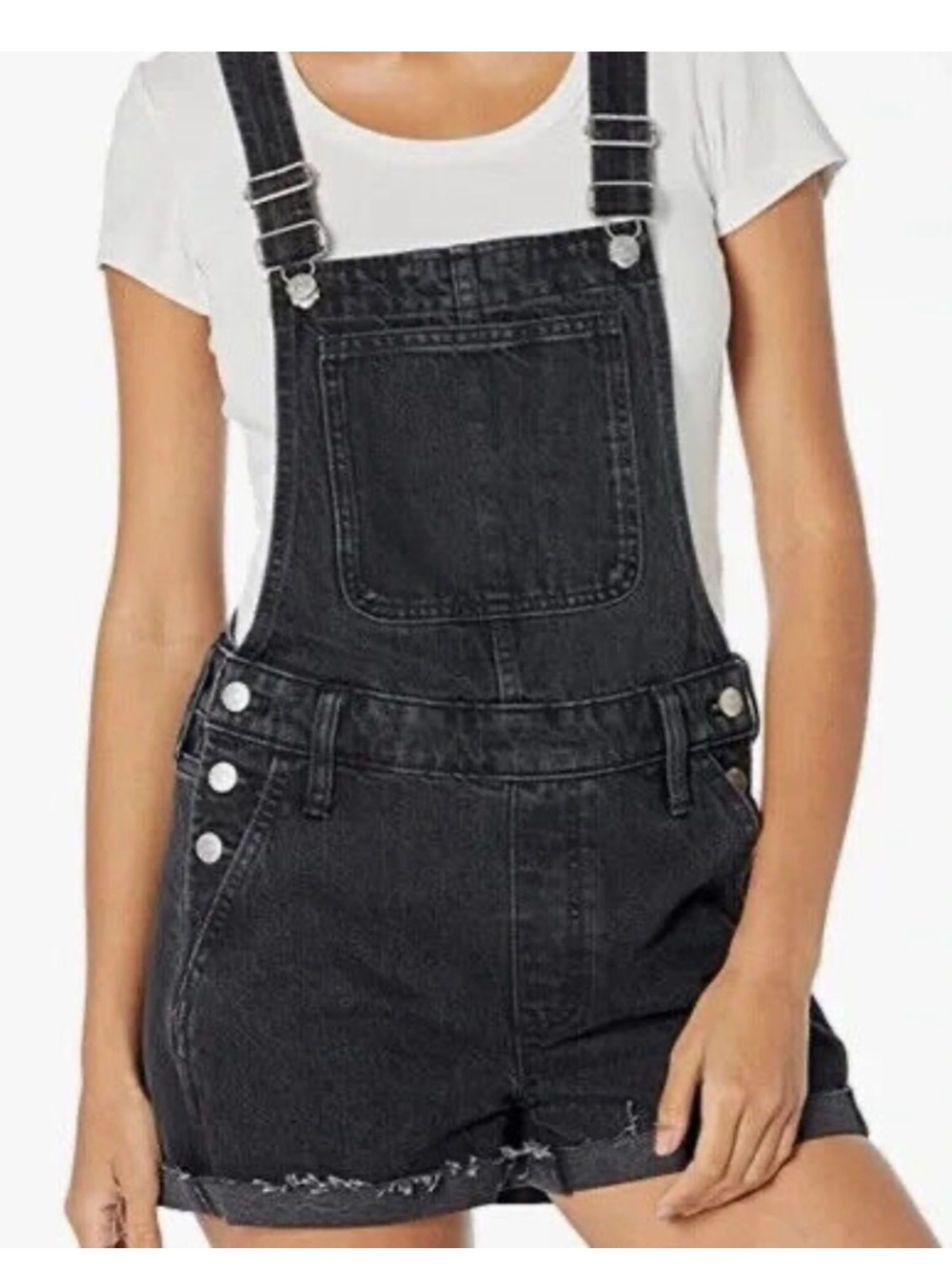 Madewell Womens Adirondack Short Denim Bib Overalls Washed Black shortall Size S